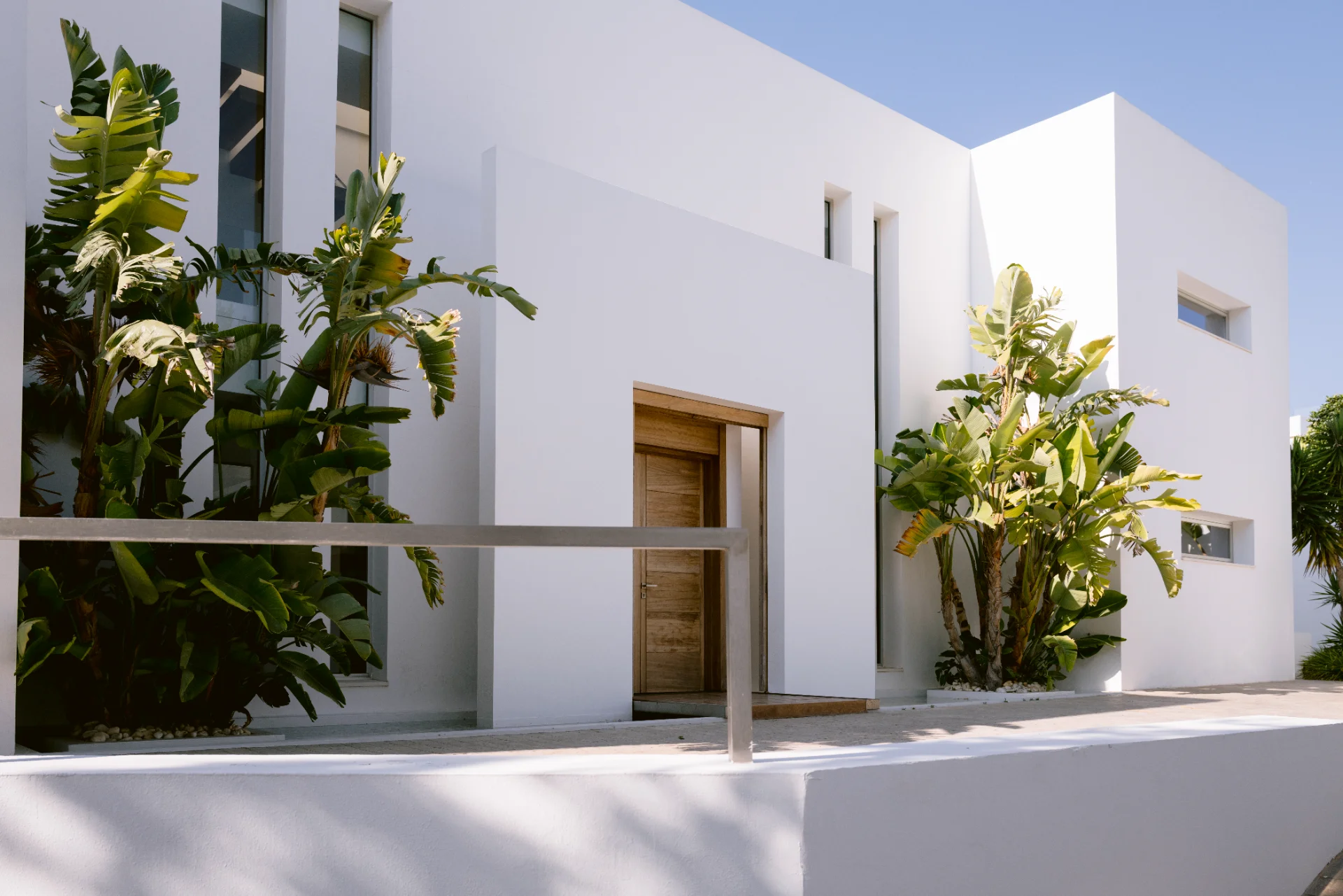 Panoramic living room bathed in light